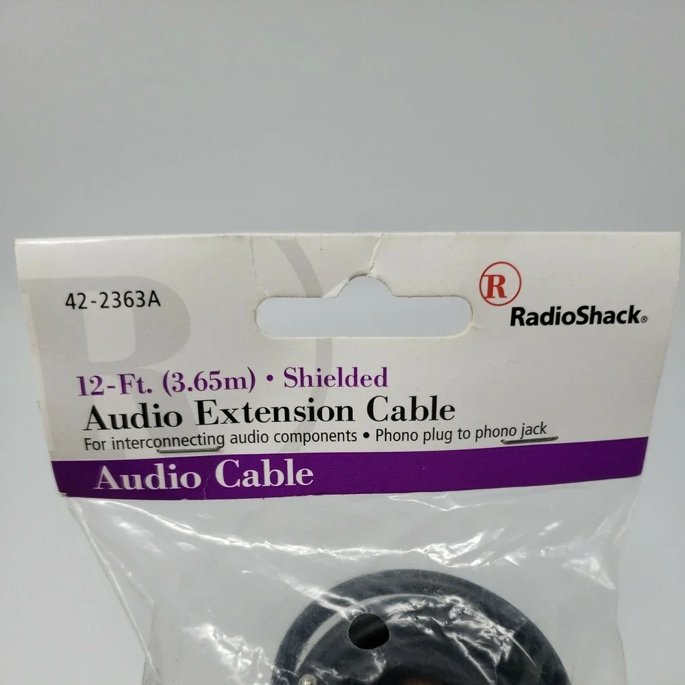 NEW RadioShack Audio Extension Cable Phono Plug to Phono Jack 12-Ft #42-2363A T1